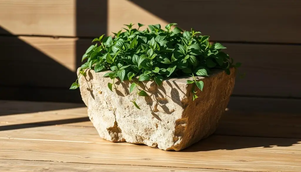 A weathered, rustic stone planter sits on a sun-dappled wooden surface, its rough-hewn edges casting intriguing shadows. The natural, earthy tones of the local fieldstone create an organic, tactile appeal, blending seamlessly with the warm wooden tones. Lush, vibrant greenery spills over the edges, softening the sturdy construction. Gentle side lighting accentuates the textural details of the stone, while a slight vignette frames the scene, evoking a sense of timeless, handcrafted charm. The composition highlights the inherent beauty and versatility of this simple, yet stunning, DIY planter. A weathered, rustic stone planter sits on a sun-dappled wooden surface, its rough-hewn edges casting intriguing shadows. The natural, earthy tones of the local fieldstone create an organic, tactile appeal, blending seamlessly with the warm wooden tones. Lush, vibrant greenery spills over the edges, softening the sturdy construction. Gentle side lighting accentuates the textural details of the stone, while a slight vignette frames the scene, evoking a sense of timeless, handcrafted charm. The composition highlights the inherent beauty and versatility of this simple, yet stunning, DIY planter.