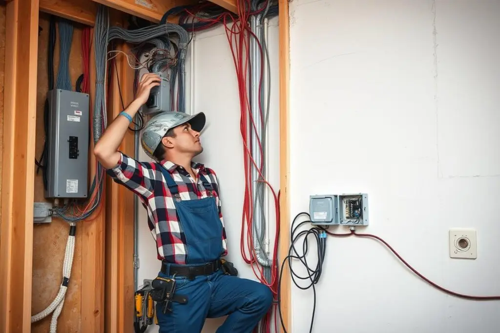 Elektryk wykonujący skomplikowane prace instalacyjne w domu 80m2 Elektryk wykonujący skomplikowane prace instalacyjne w domu 80m2