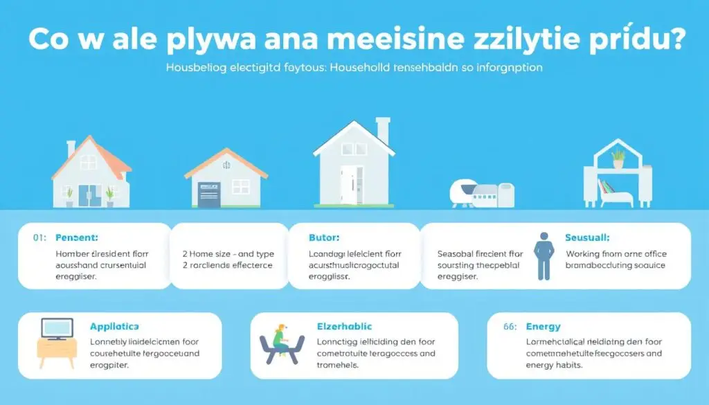 Infografika przedstawiająca główne czynniki wpływające na miesięczne zużycie prądu kWh