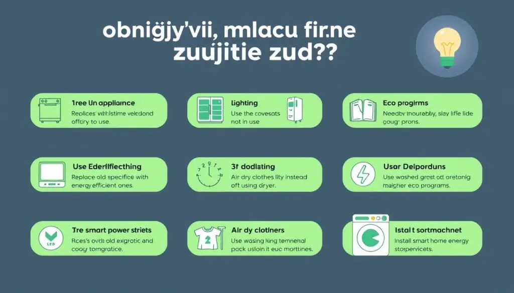 Infografika przedstawiająca sposoby na obniżenie miesięcznego zużycia prądu kWh