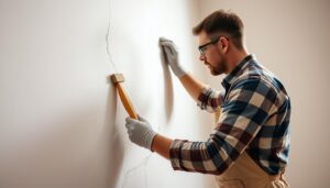 Szpachlowanie i malowanie ścian - profesjonalny wykonawca przy pracy