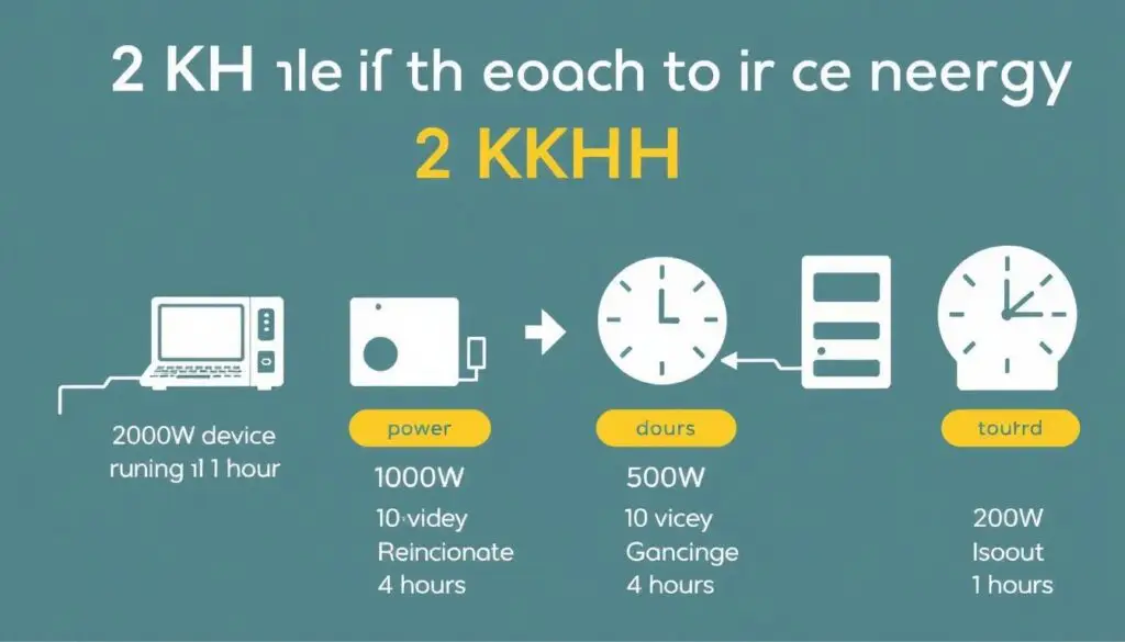 Wizualizacja zależności między 2 kWh a różnymi wartościami mocy i czasu