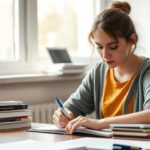Student wypełniający dziennik praktyk przy biurku