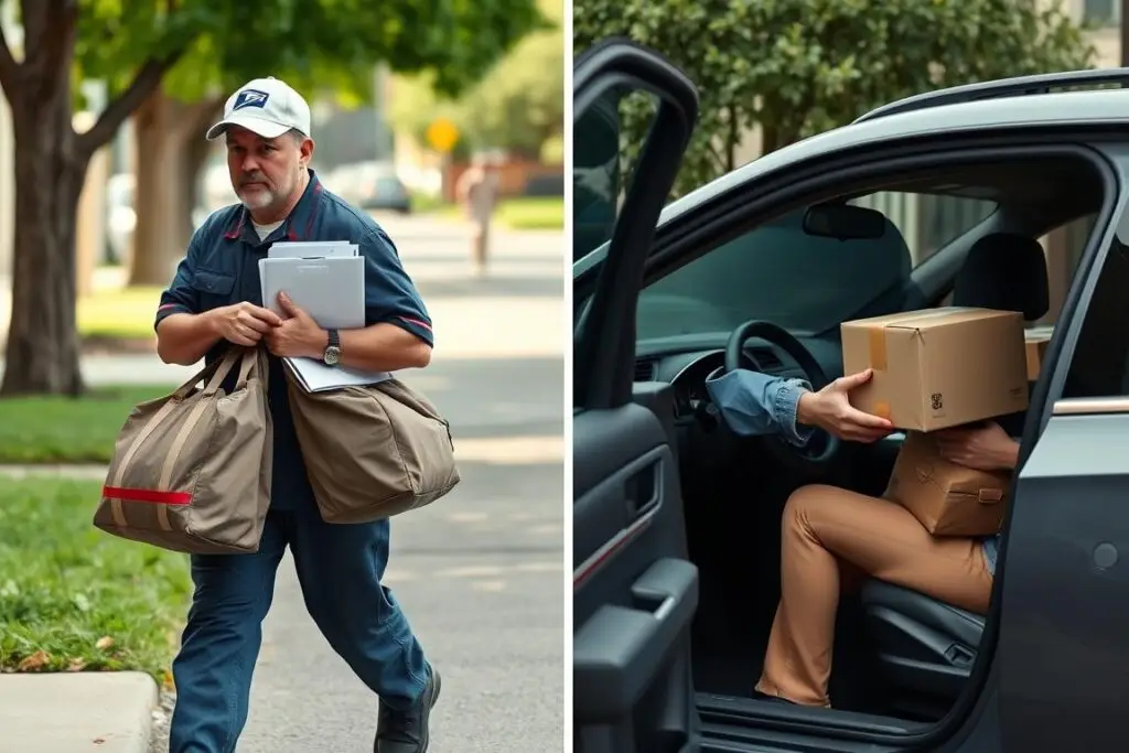 Listonosz pieszy i samochodowy przy pracy - ile zarabia listonosz Listonosz pieszy i samochodowy przy pracy - ile zarabia listonosz