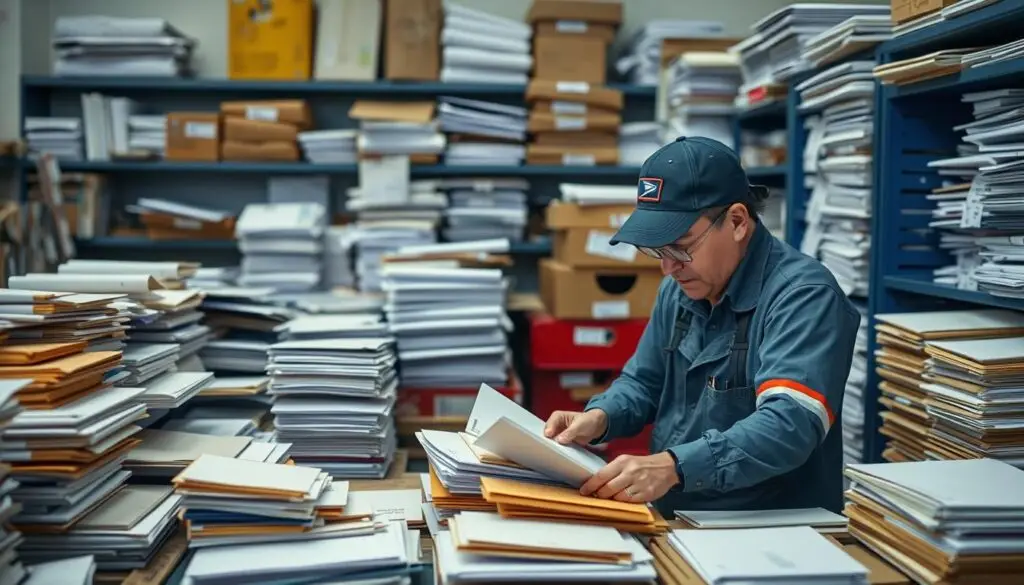 Listonosz sortujący przesyłki przed doręczeniem - ile zarabia listonosz poczta polska Listonosz sortujący przesyłki przed doręczeniem - ile zarabia listonosz poczta polska